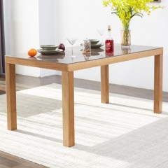 澳洲代购 全实木钢化玻璃餐桌Australia purchasing all solid wood tempered glass dining table