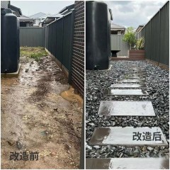 鹅卵石走道铺设 Cobblestone walkway paving